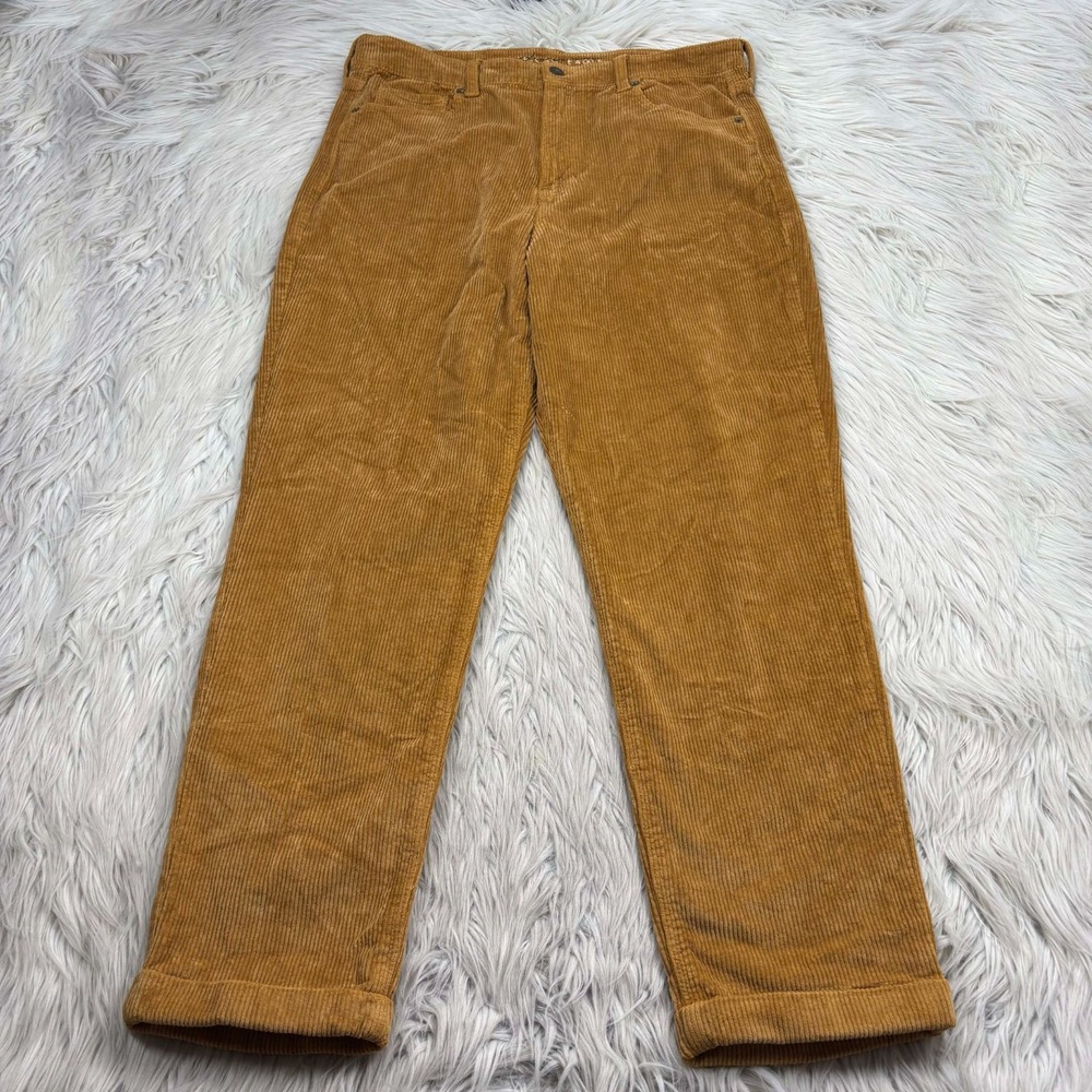 American Eagle Women's 14 Tan Corduroy Mom Jeans Pant Cuffed Hems